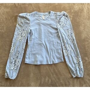 Women's Top XXS Blue Coquette Core Modern Victorian Regency Core Lace Sleeves